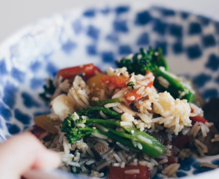 ARROZ CON VERDURAS, SEITÁN Y MOZARELLA