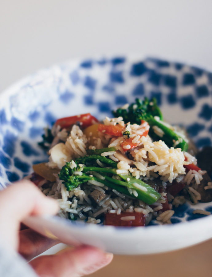 ARROZ CON VERDURAS, SEITÁN Y MOZARELLA